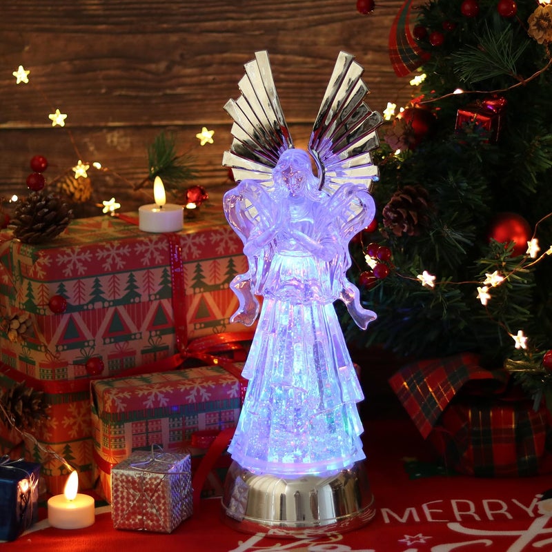 DRomance 14" Angel Snow Globe Lantern Battery Operated with 6 Hour Timer Color Changing LED Light Praying Angel Swirling Glitter Water Lamp Thanksgiving Christmas Holiday Decor Gift - Image 5